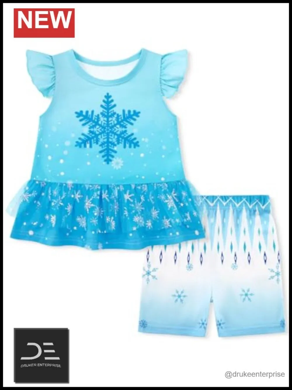 Toddler Girl Ruffle Short Sleeve Mesh Hem Top & Shorts Princess Set